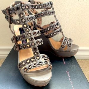 Steve Madden leather wedge platform heels, sz 6